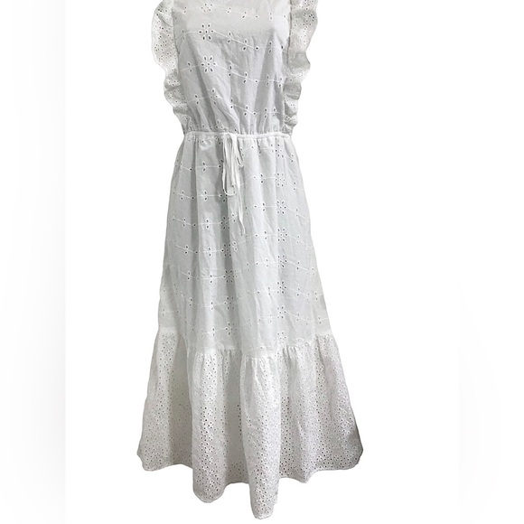 White eyelet lace tiered ruffle front tiered prairie style dress size medium new - Picture 13 of 15